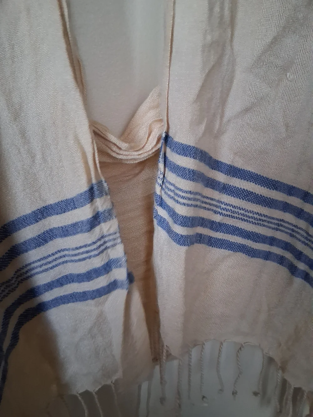 Cream Throw/scarf with Blue Stripe Accent